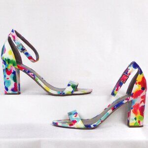 WORTHINGTON 8.5M BECKWITH multicolor 2-strap block-heel sandals fabric uppers